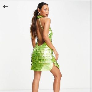 ASOS DESIGN disc sequin mini dress in lime